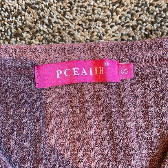 Amazon Purple Sleeveless Waffle Knit Button Up Knot Tank Small - Picture 6 of 7